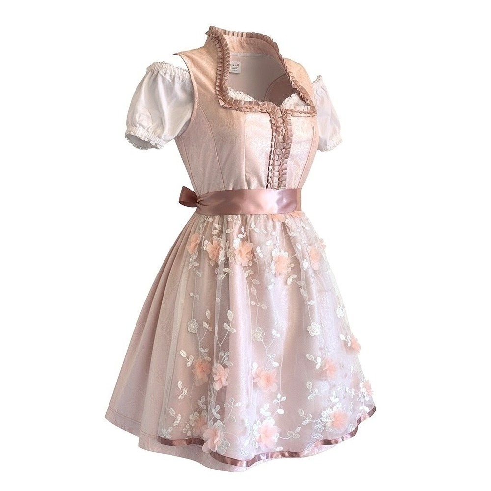 New M Oktoberfest Pink Satin Floral Dirndl Dress Bavarian German Trachten Royal